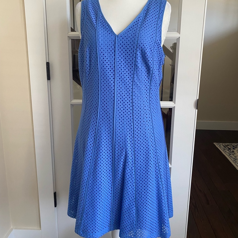 Ann Taylor Cornflower Blue Eyelet Sleeveless A-Line Midi Dress